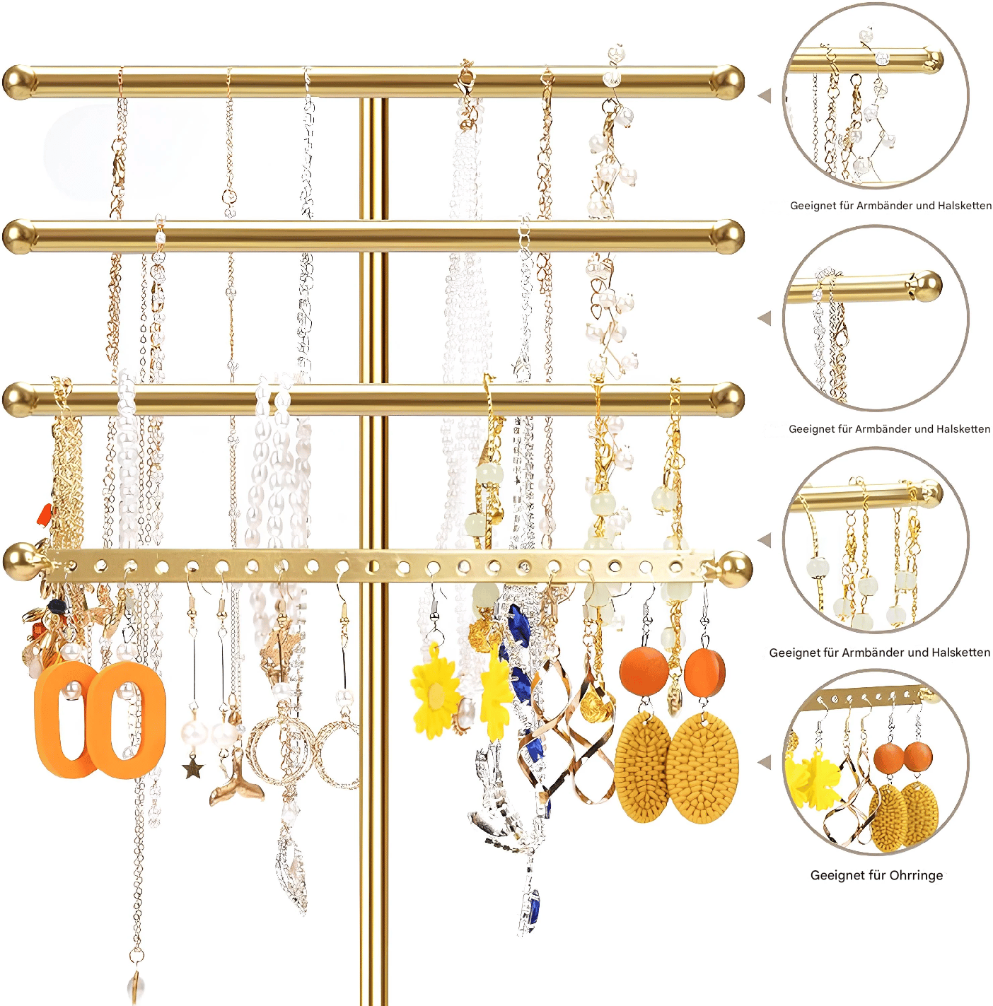 Elegant Four-Tiered Jewelry Organizer Tree Stand