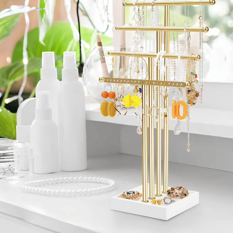 Elegant Four-Tiered Jewelry Organizer Tree Stand